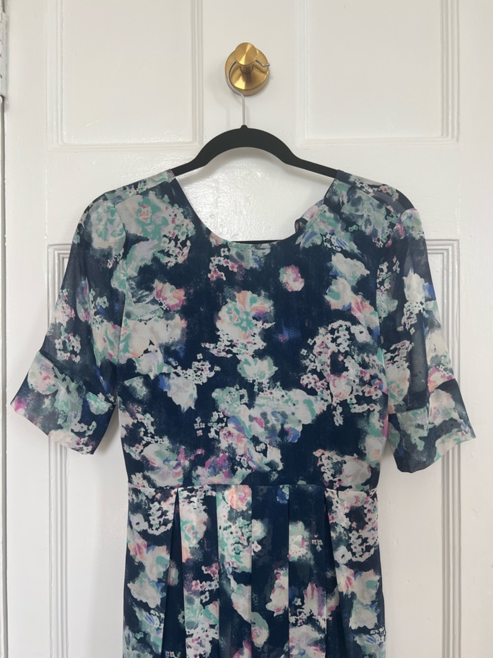 BCBGeneration Navy Floral Pleated Dress